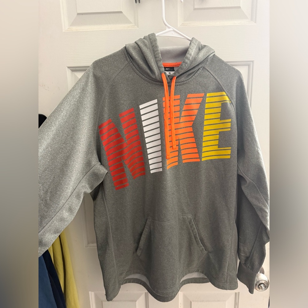Nike Gray Therma-Fit Hoodie with Orange and Yellow Accents